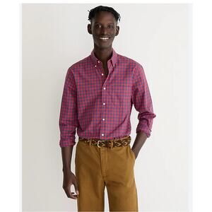 JCREW Mens Button Up Shirt Size XL Slim Fit Red Plaid Preppy Organic Cotton Work